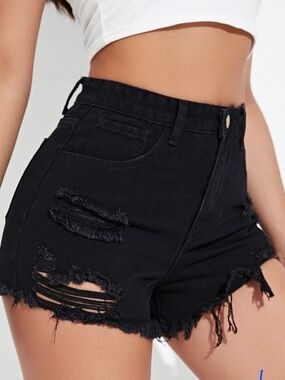 High-Waisted Black Distressed Women’s Denim Shorts